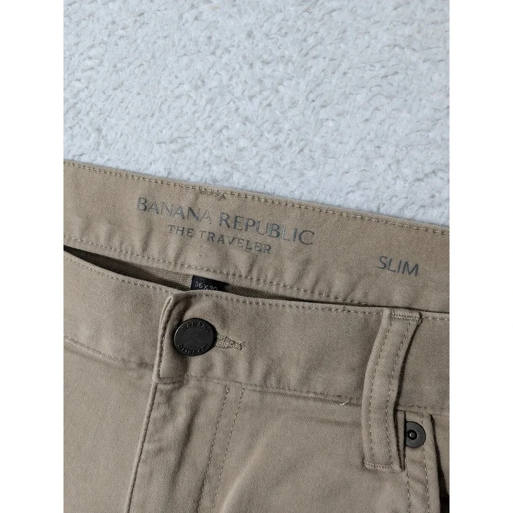 Banana Republic Traveler Pants Mens 36/30 Khaki Slim Stretch Beige‎